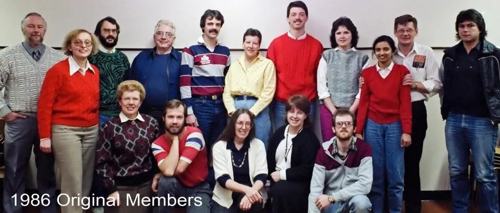 A photo of the original members of the Sculptors' Association of Alberta in 1986